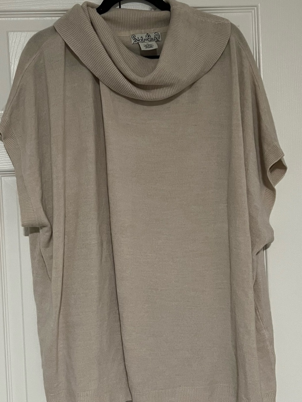 Nicole Miller Relaxed Cowl-Neck Short Sleeve Sweater - Beige